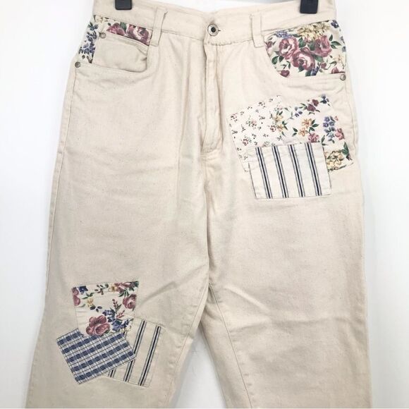 Gitano Vintage 80’s High Waisted Floral Pocket Cream denim Pants - Picture 2 of 13